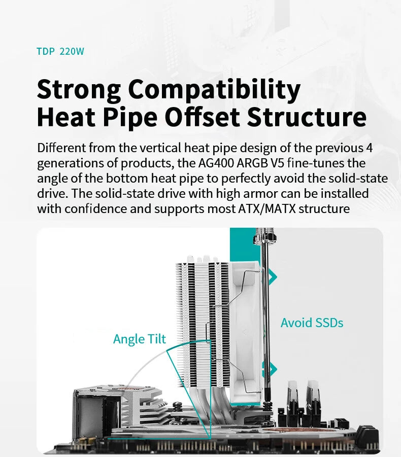 Cooler DEEPCOOL AG400 ARGB – Air Cooler com 4 Heat Pipes, PWM Silencioso, TDP 220W, Compatível com Intel LGA 1700/1200/115X e AMD AM4/AM5