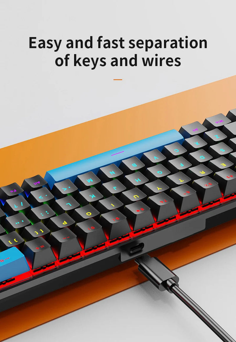 Teclado Mecânico K68 com Fio – 10 Tipos de Iluminação Colorida, Para Gaming e Escritório, Compatível com Windows e iOS