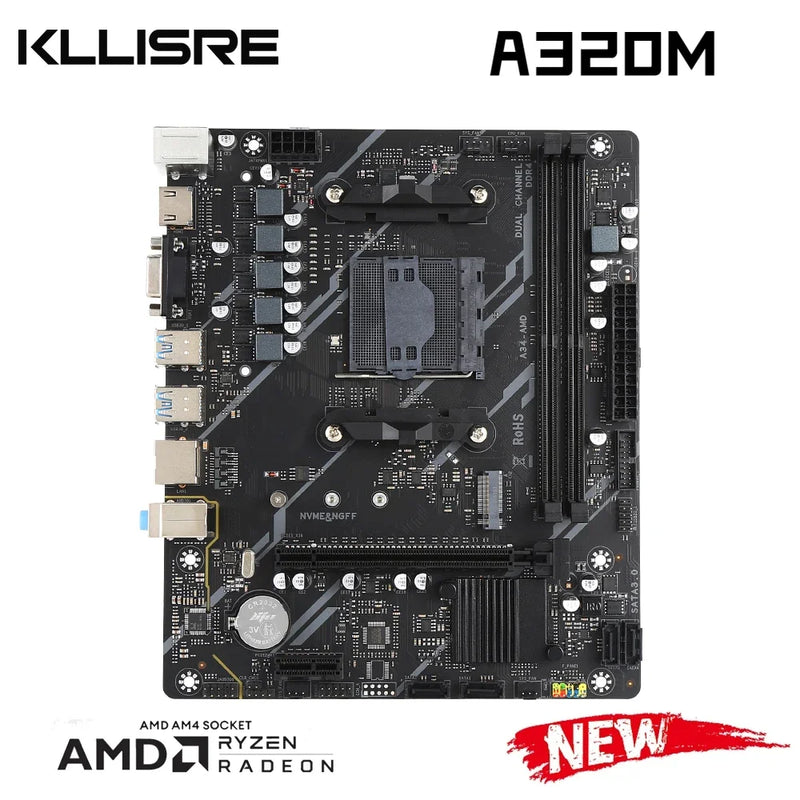 Kit Kllisre A320 – Placa-Mãe A320M + CPU AMD Ryzen 5 2600 + 16GB DDR4 3200MHz