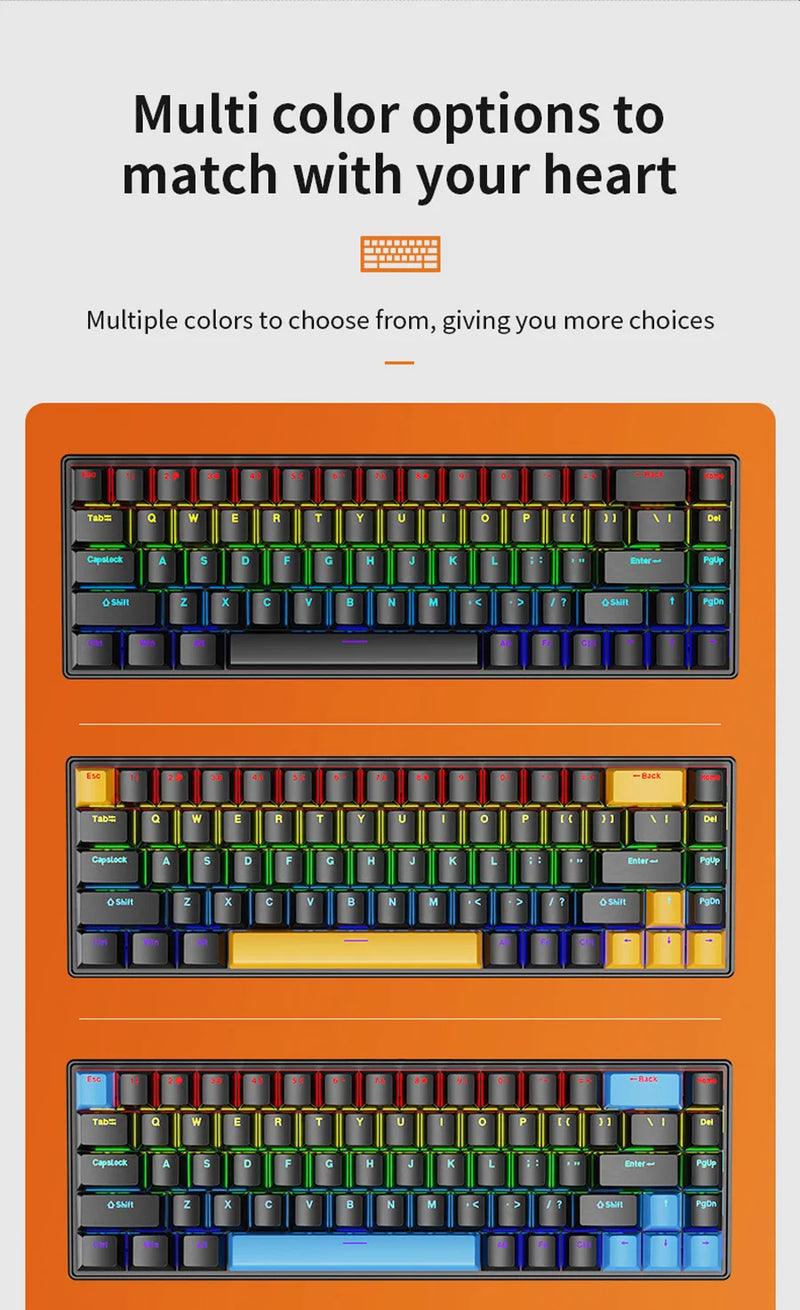 Teclado Mecânico K68 com Fio – 10 Tipos de Iluminação Colorida, Para Gaming e Escritório, Compatível com Windows e iOS