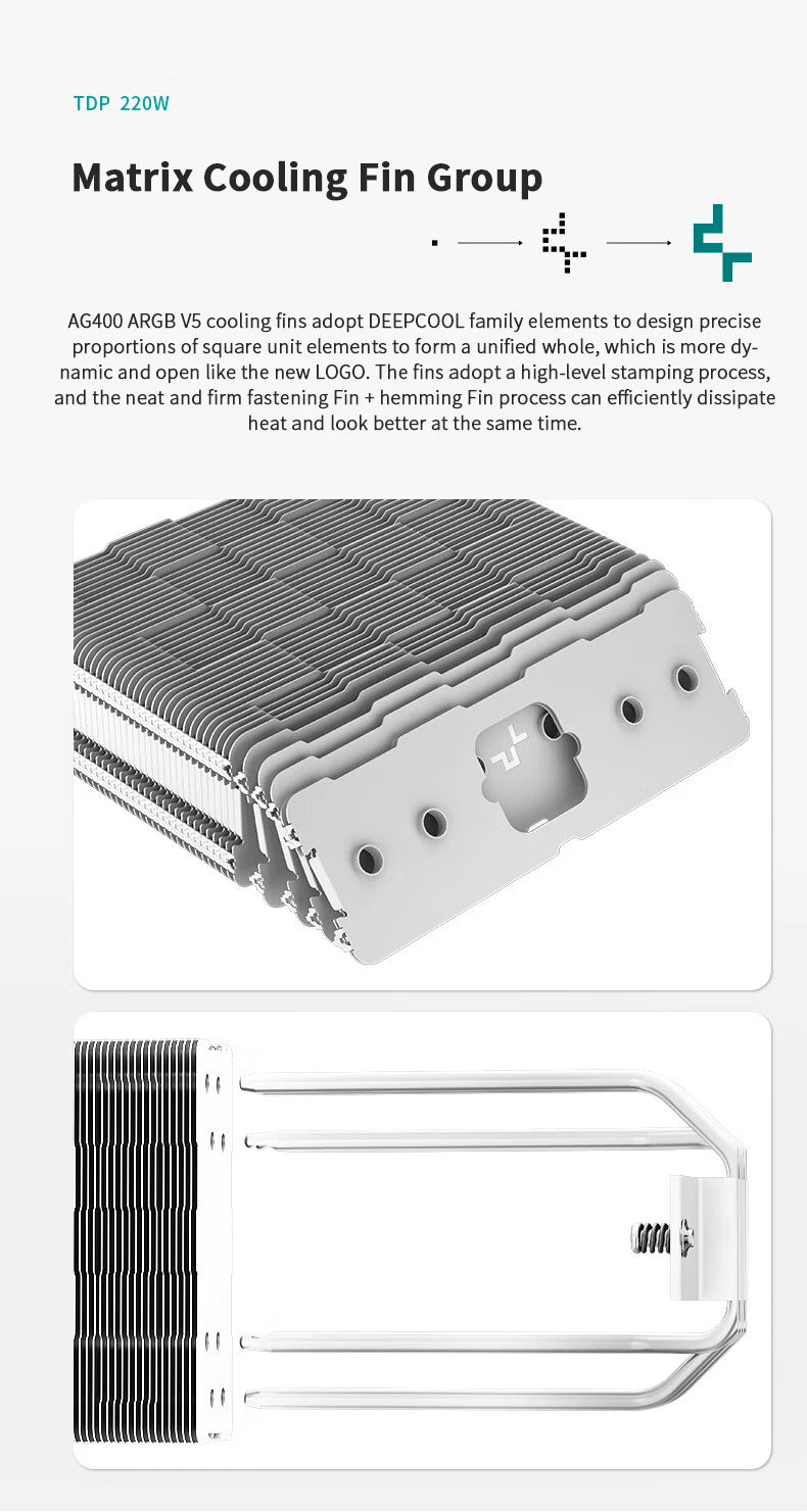 Cooler DEEPCOOL AG400 ARGB – Air Cooler com 4 Heat Pipes, PWM Silencioso, TDP 220W, Compatível com Intel LGA 1700/1200/115X e AMD AM4/AM5