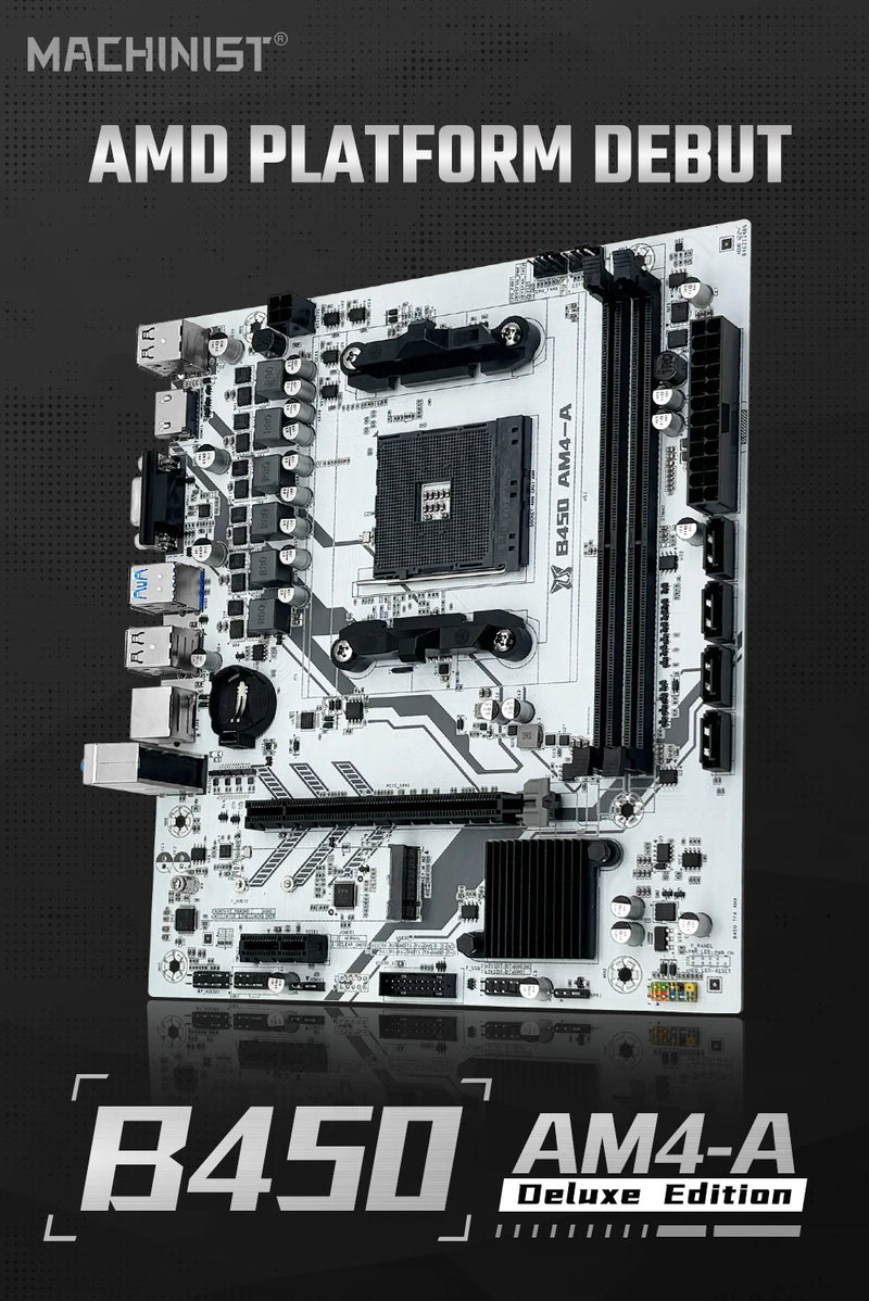 Placa-Mãe MACHINIST B450 AM4 – Suporte para Ryzen 5500/5600/5600G, DDR4 Dual Channel, M.2 NVME, Compatível com Processadores AMD