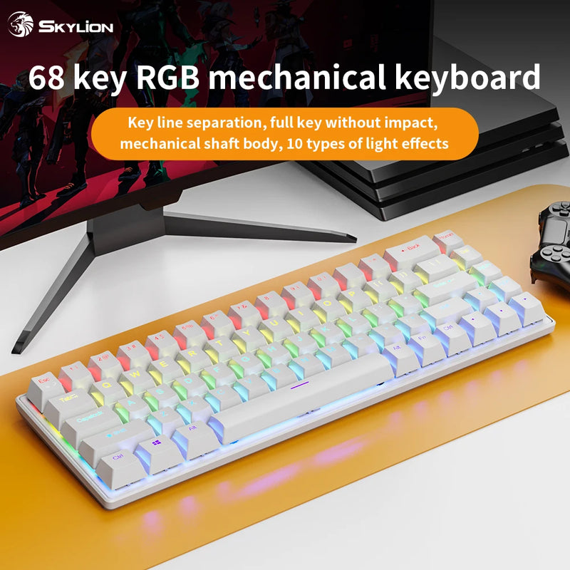 Teclado Mecânico K68 com Fio – 10 Tipos de Iluminação Colorida, Para Gaming e Escritório, Compatível com Windows e iOS