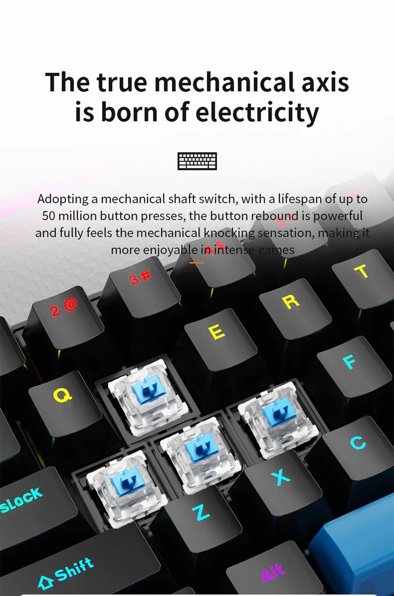 Teclado Mecânico K68 com Fio – 10 Tipos de Iluminação Colorida, Para Gaming e Escritório, Compatível com Windows e iOS