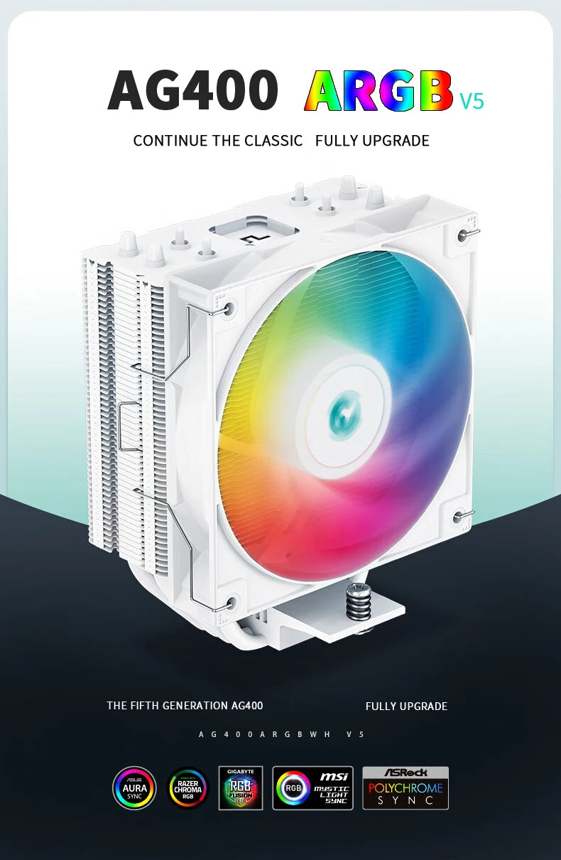 Cooler DEEPCOOL AG400 ARGB – Air Cooler com 4 Heat Pipes, PWM Silencioso, TDP 220W, Compatível com Intel LGA 1700/1200/115X e AMD AM4/AM5