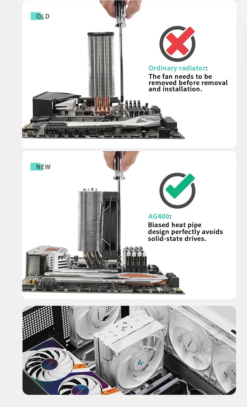 Cooler DEEPCOOL AG400 ARGB – Air Cooler com 4 Heat Pipes, PWM Silencioso, TDP 220W, Compatível com Intel LGA 1700/1200/115X e AMD AM4/AM5