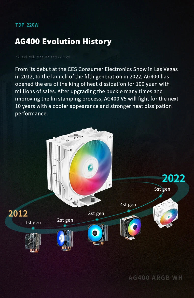 Cooler DEEPCOOL AG400 ARGB – Air Cooler com 4 Heat Pipes, PWM Silencioso, TDP 220W, Compatível com Intel LGA 1700/1200/115X e AMD AM4/AM5