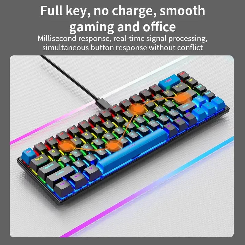 Teclado Mecânico K68 com Fio – 10 Tipos de Iluminação Colorida, Para Gaming e Escritório, Compatível com Windows e iOS