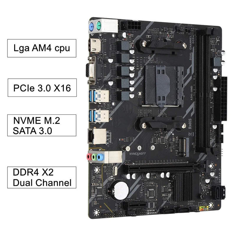 Kit Kllisre A320 – Placa-Mãe A320M + CPU AMD Ryzen 5 2600 + 16GB DDR4 3200MHz