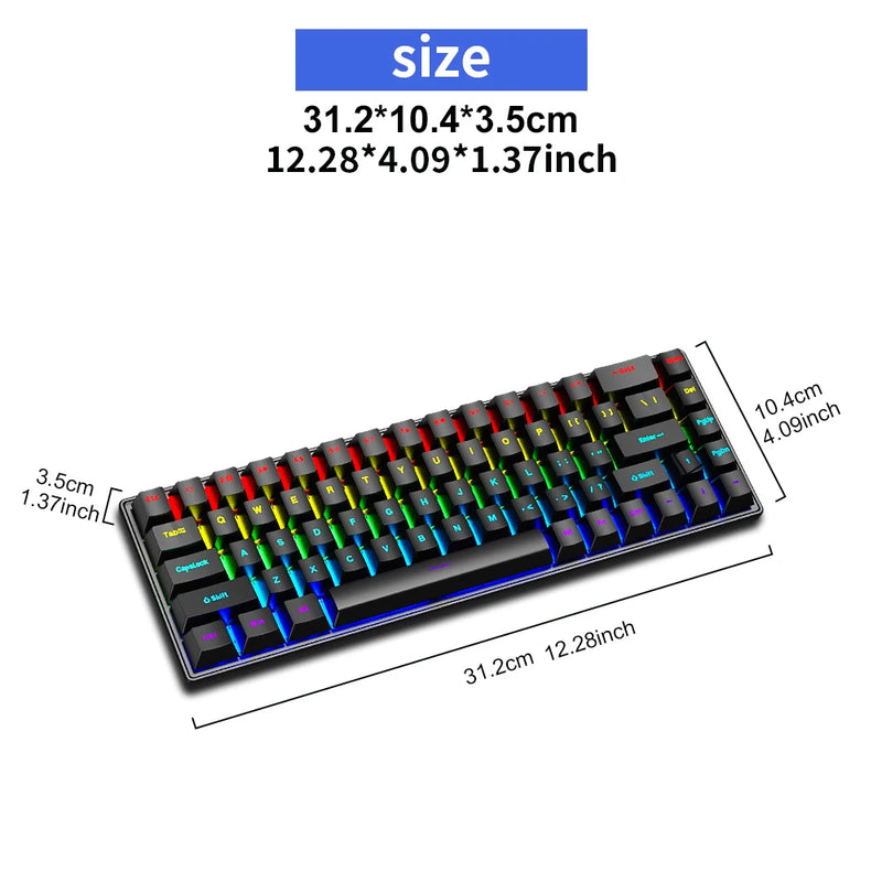 Teclado Mecânico K68 com Fio – 10 Tipos de Iluminação Colorida, Para Gaming e Escritório, Compatível com Windows e iOS